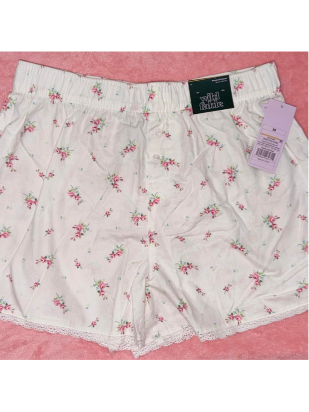 Wild Fable white floral lace shorts with pink & green flowers, size M #floral #l